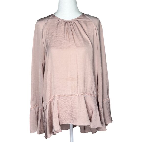 Mossimo Womens Blush Pink Long Sleeve Peplum Blouse Size M - Picture 1 of 7